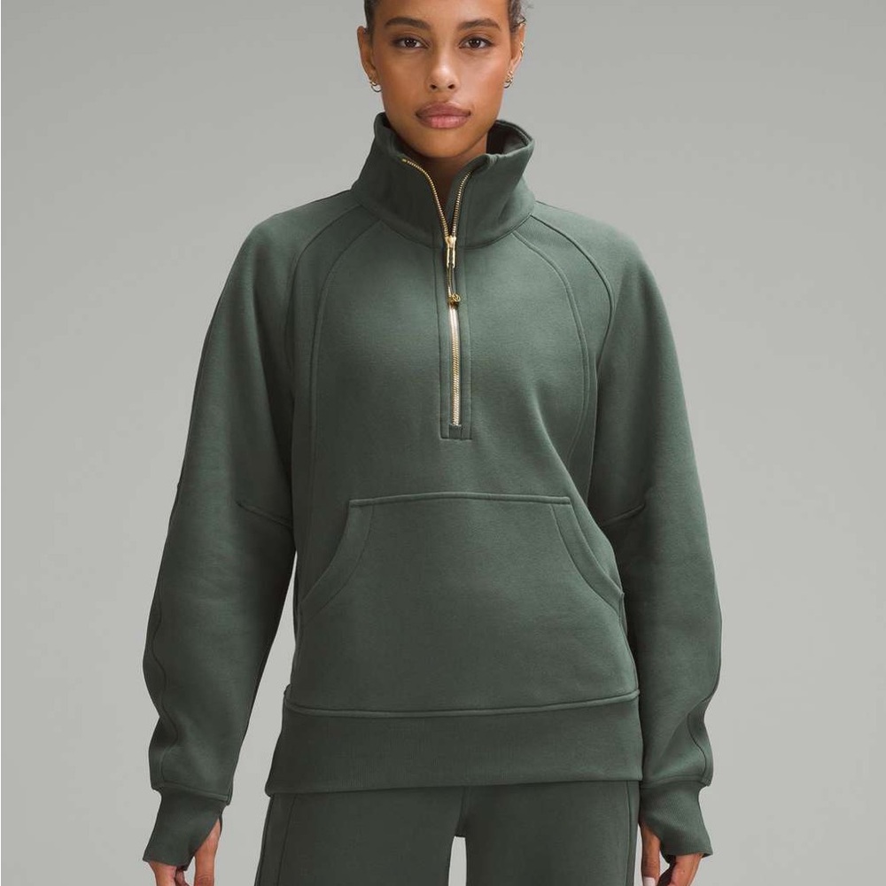 NWT lululemon scuba oversized funnel neck half zip sweatshirt m/l green gold